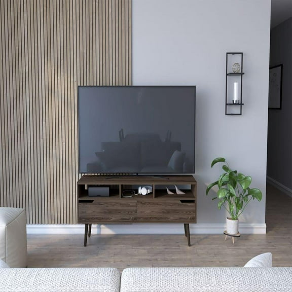 We Have Furniture Tv Stand for TV´s up 52" Bull, Three Open Shelves, Dark Walnut Finish
