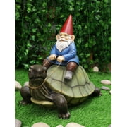 Ebros Large Whimsical Mr. Gnome Riding Giant Turtle Garden Statue 17.25" L