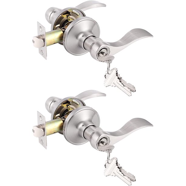 Brushed Nickel 2 KeyedAlike Entry Door Locksets with Lock and Same Key