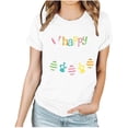 thumbnail image 2 of HOMBOM Crew Neck Cute Easter Tops for Women White Short Sleeve Easter Letter Print T-shirt Trendy Tops for Women Clearance XXL, 2 of 7