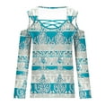 thumbnail image 4 of Cavosen Womens Casual Tops Long Sleeve Off Shoulder Sleeve Pullover Blouse V Neck Floral Print Flowy Tops Criss Cross Vacation Shirts Trendy Loose T-Shirts Going out Beach Tees Blue L, 4 of 5