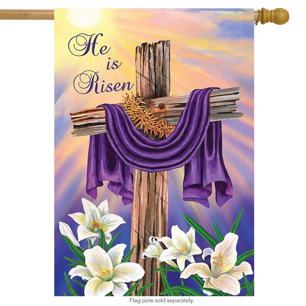 Easter Cross House Flag Religious Holiday He Is Risen Briarwood Lane 28 ...