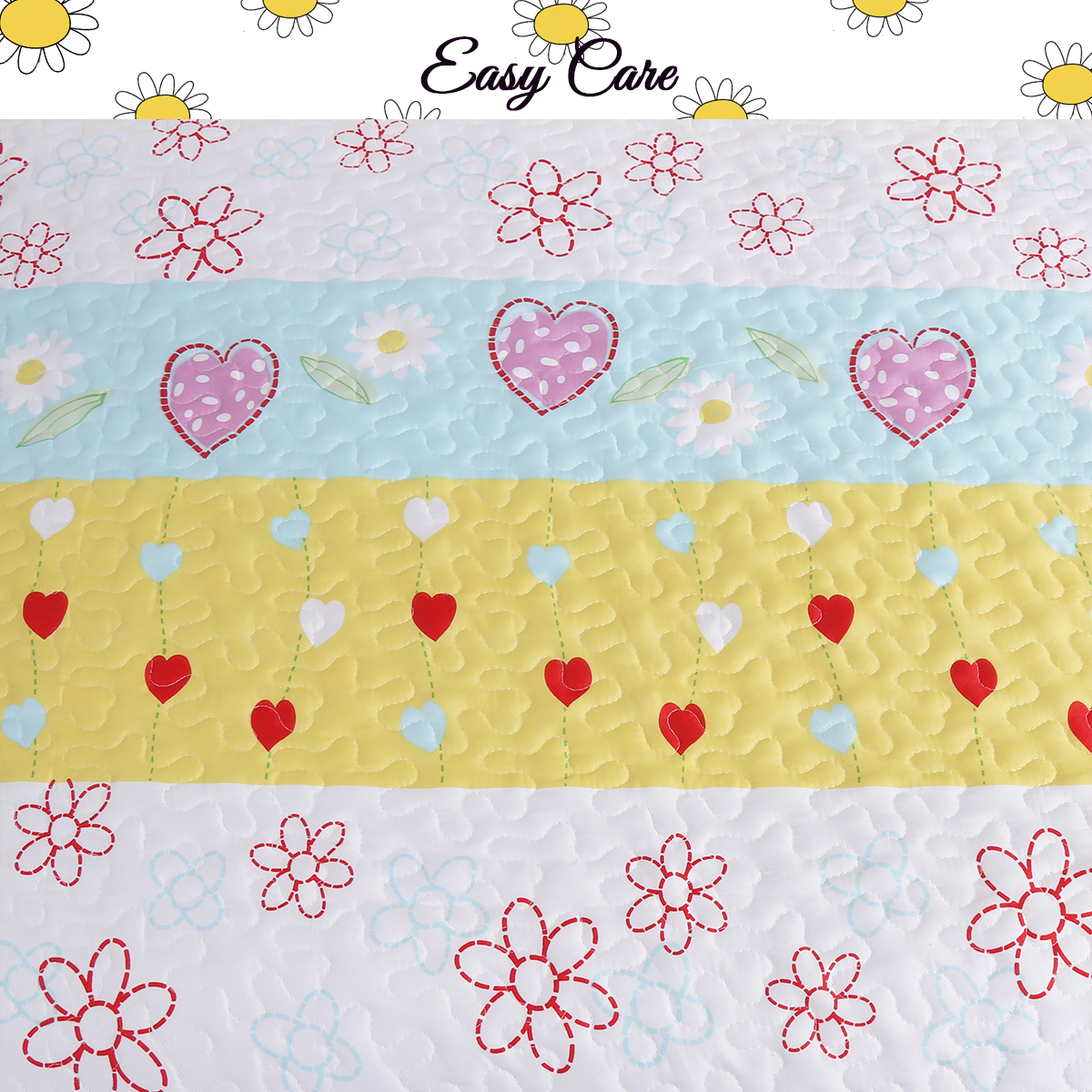Cozy Line Home Fashions Floral Heart Print Reversible Girl Bedding Quilt Set, Bedspread, Coverlet (Flower Garden, Twin - 2 Piece)