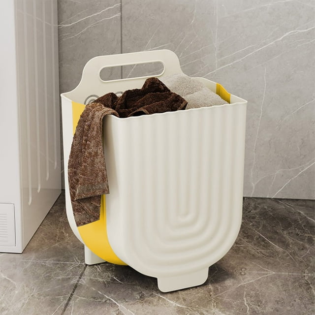 Uklsqma Wall Mounted Foldable Laundry Basket Large Capacity Plastic Hamper with Ventilated Elevated Base | Space-Saving Dirty Clothes Storage Bin for Bathroom Laundry Room Dorm Apartment