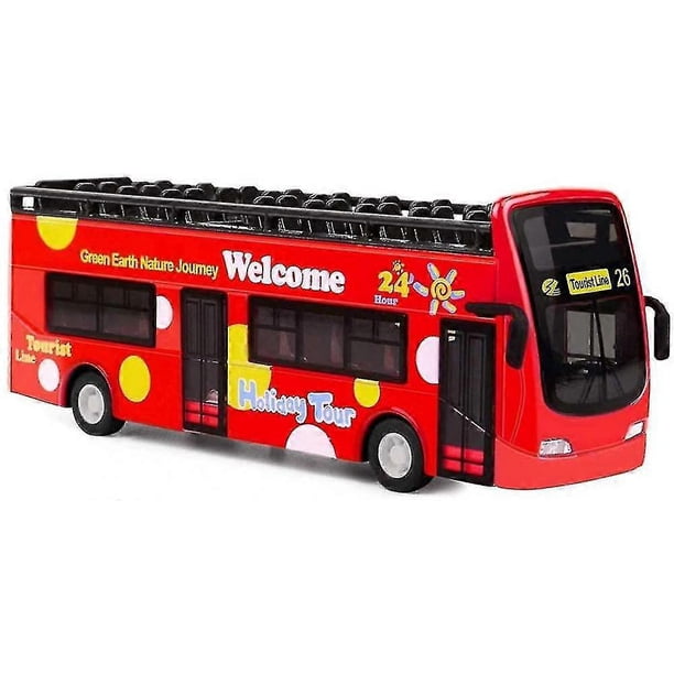 Toy Cars, 1:32 Scale Alloy Diecast Open Roof Autobus Vehicles Mould Pull-back Bus, Sightseeing Tour Double Decker Bus Toy With Lights And Music