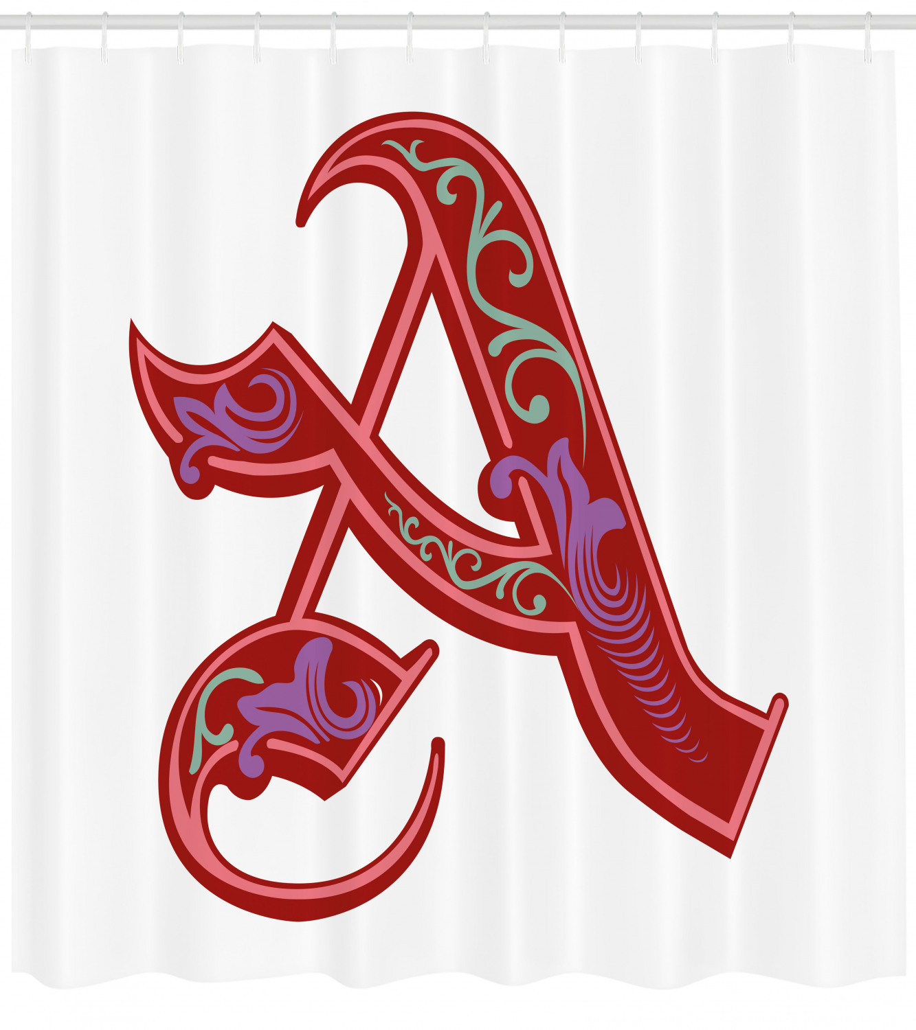 Letter A Shower Curtain, Classic Stylized Ornamental Name Initials with