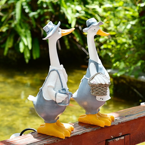 HEMOTON Garden Home Duck Statue Lovers 30.00X12.00X8.50CM Grey