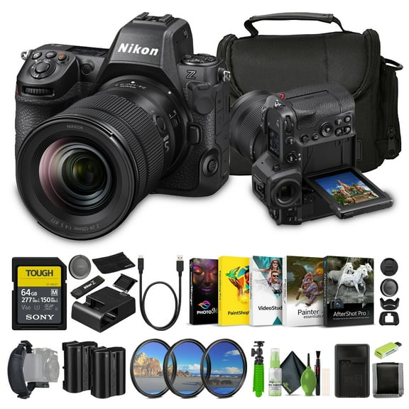 Nikon Z8 Mirrorless Camera with 24-120mm f/4 Lens   EN-EL15C Battery   64GB SF-M Tough Series Memory Card   3 Piece Filter Kit   12 Inch Flex Tripod   Photo Editing Software   More