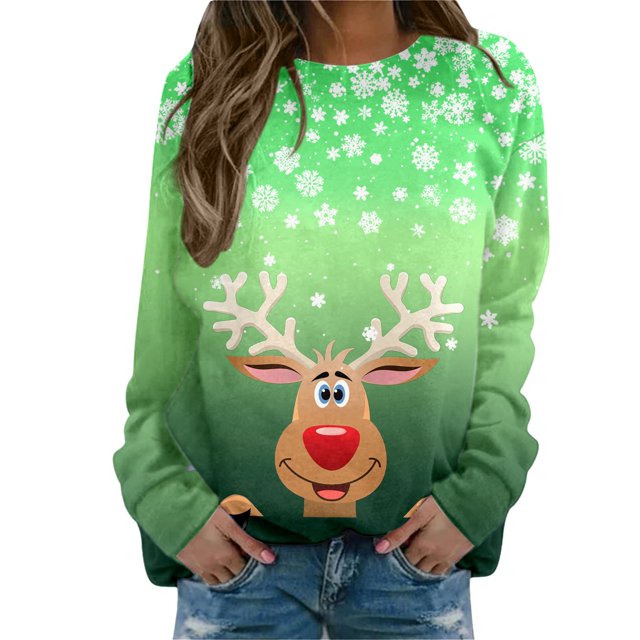 EHQJNJ Shewin Chandails en Molleton Oversize pour Femmes Coupe Ample Décontractée Imprimé Joyeux Noël Col Rond Pull Manches Longues Blouse Ample