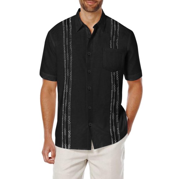 COOFANDY Men's Short Sleeve Linen Shirt Cuban Guayabera Shirts Summer Beach Tops