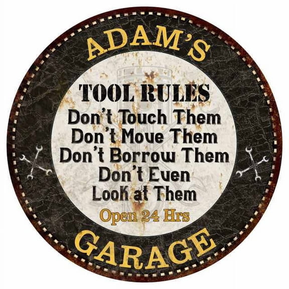 ADAM'S Garage Rules 12" Round Metal Sign Garage Bar Wall Décor 200120013033