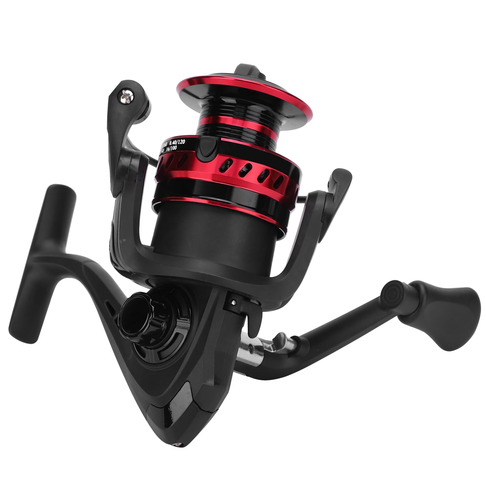 YAHHU Portable Metal Sea Rod Spinning Fishing Line Reel Rocking Raft Accessory LS5000 Red Black with 5.2:1 Gear Ratio for Saltwater Freshwater Fishing Ambidextrous Retrieve (5.12 inches / 13 cm)