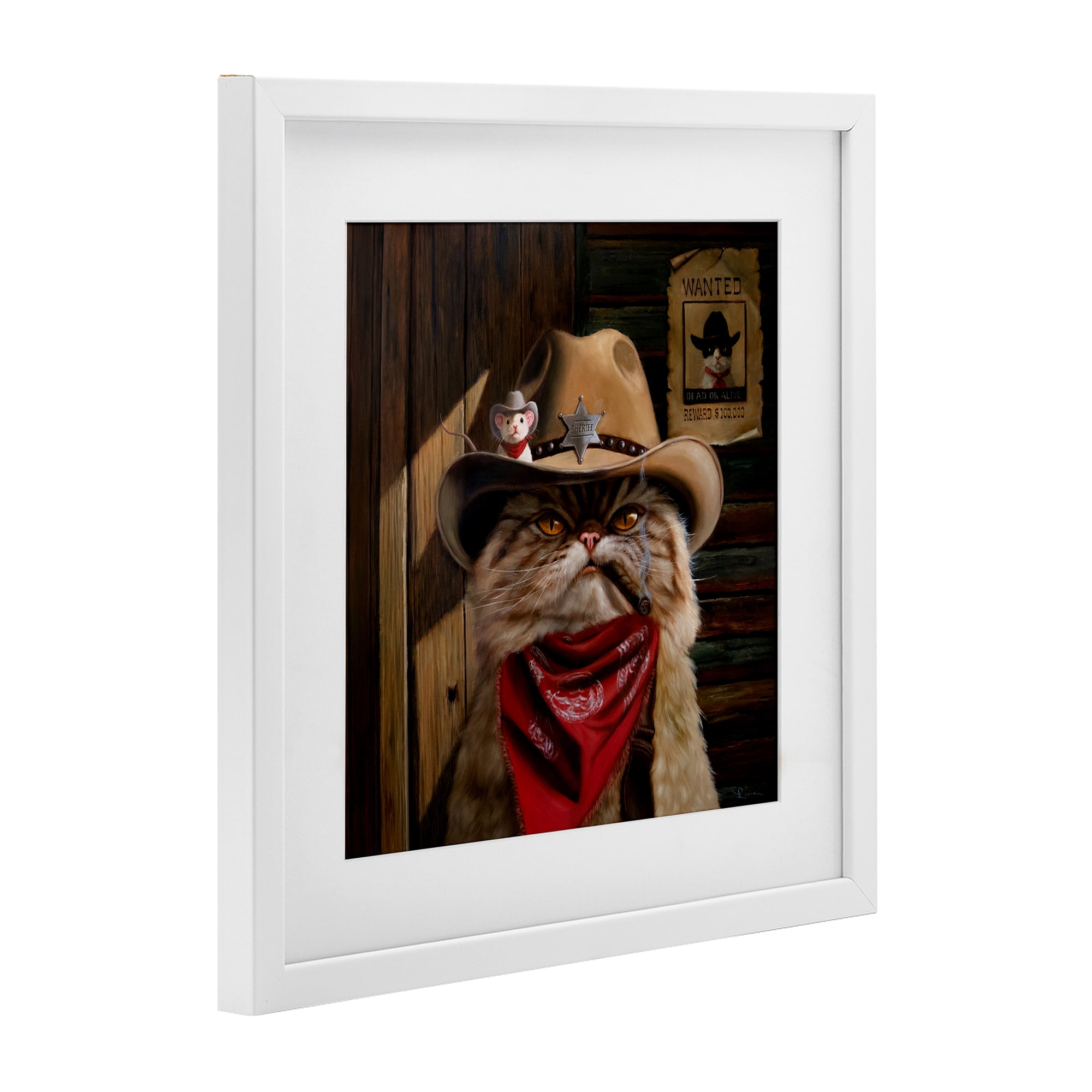 Deputy Purrkins Cat Sheriff White Framed Print Under Glass, design by Lucia Heffernan