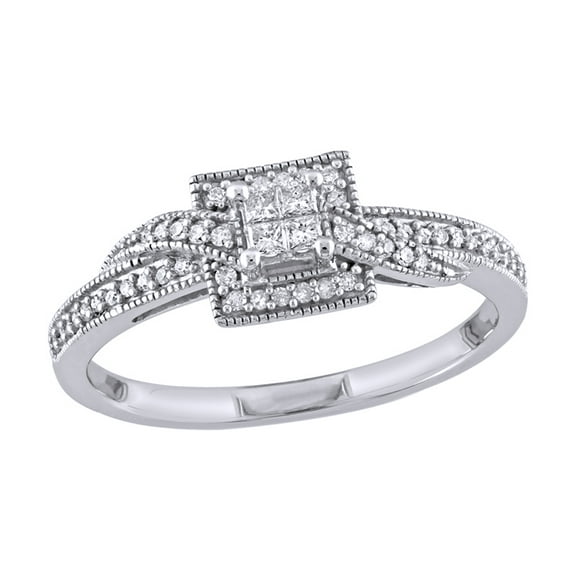 AFFY Princess Cut White Diamond Promise Ring in 10k White Gold