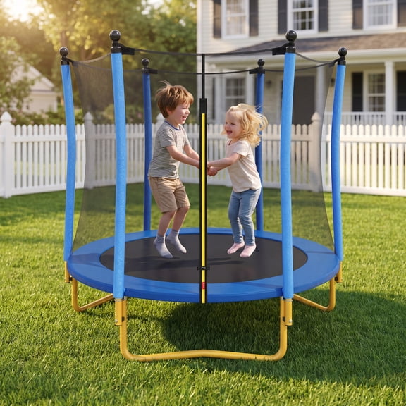 5.5 FT Kids Trampoline with Safety Enclosure Net, Indoor Outdoor Toddler Trampoline with Foam Padded Poles Mini Trampoline for Kids Backyard Trampoline