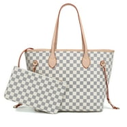 RICHPORTS Checkered Tote Shoulder Handbags Bag with inner pouch PU ...