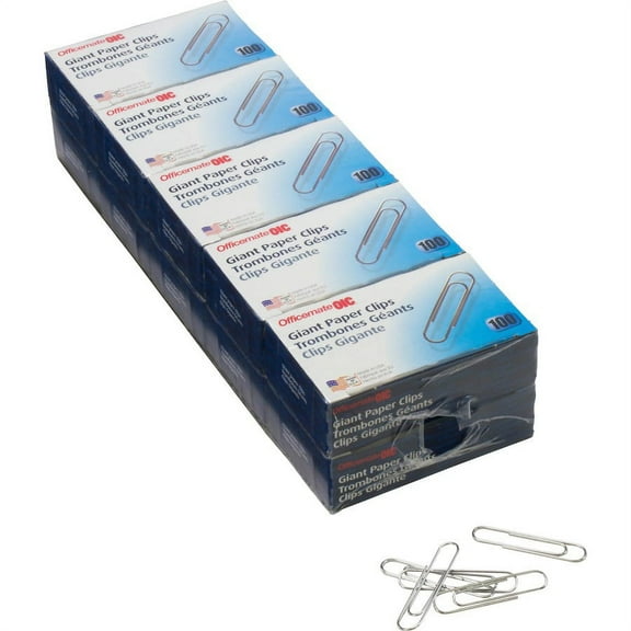 Officemate Giant Paper Clips - Giant - 1000 / Pack - Silver | Bundle of 2 Packs