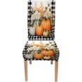 thumbnail image 5 of Black and White Checked Pumpkin Flower Dining Room Chair Covers Set of 6 Stretch Parson Slipcovers Removable Washable Chair Protector for Home Restaurant Banquet, 5 of 6