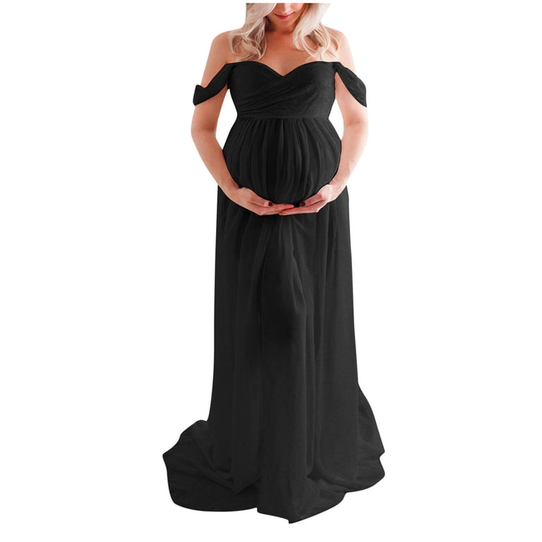 qolati Women Off Shoulder Maternity Dress for Photography Mermaid Slit  Chiffon Gown Flowy Maternity Gown Baby Shower Maxi Photo Props Dress Black  XL 10 - Walmart.com