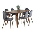 thumbnail image 3 of LumiSource Walnut Wood, Walnut Metal, Grey Velvet Folia Pebble Dining Set - 7 Piece, 3 of 3