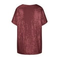 thumbnail image 5 of Fartey Plus Size Sequin Tops for Women Trendy Elegant V Neck T Shirts Oversized Summer Short Sleeve Blouses Casual Loose Club Party Shirts Wine L, 5 of 5