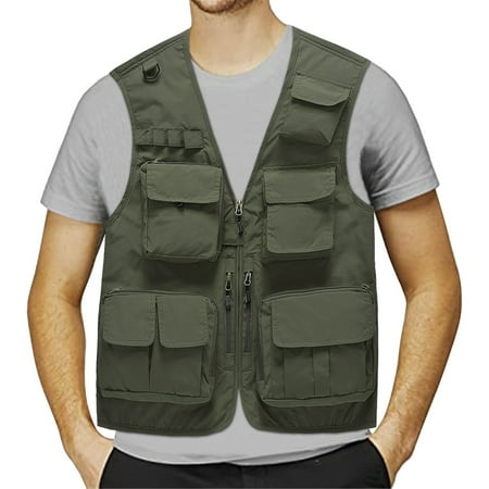 Gubotare Vest Jacket for Men Emergency Field Fishing Multi Pocket Vest (Green M)