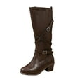 thumbnail image 2 of Women Buckle Knee High Riding Boots Fall Winter Block Heel Motorcycle Knight Long Boot Stylish Low Heel Round Toe Casual Tall Boots, 2 of 8