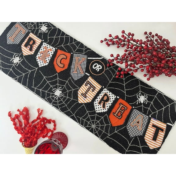 Handmade bead table runner, Halloween trick or treat