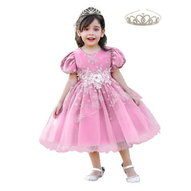 Vestido para niñas pequeñas, cuentas clavadas, estampado de copos de nieve, disfraz de princesa para niños, fiesta de cumpleaños, vestidos tutú de tul para boda, vestido de noche 4T (Etiqueta 110) Gao Jinjia LED