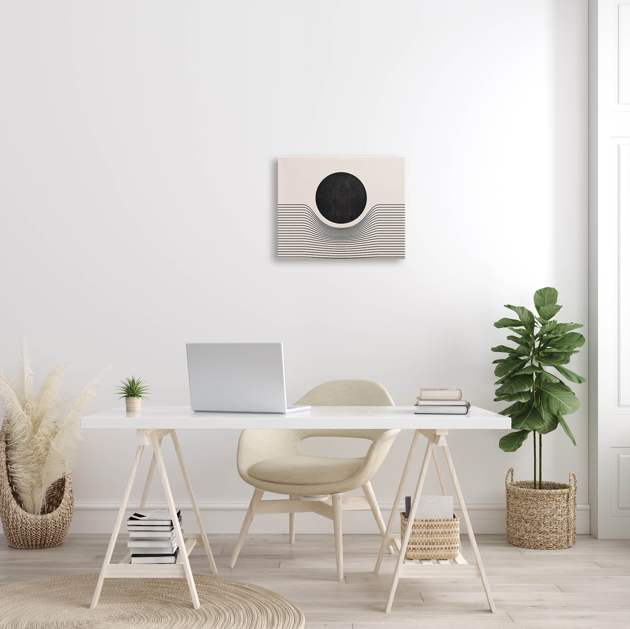 Stupell Industries Contemporary Abstract Circle Stripes Graphic Art Gallery Wrapped Canvas Print Wall Art, Design by JJ Design House LLC