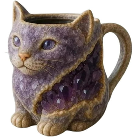 

Crystal Cat Mug - Exotic Gemstone Drinkware Crystal Textured Cats Ceramics Mugs Cat Themed Textured Ceramic Coffee Mug Cats Mugs Gift for Pets Lovers (Purple)