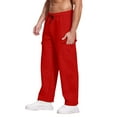 thumbnail image 3 of Big and Tall Sweatpants for Men - Men's Heavyweight Fleece Cargo Sweatpants Baggy Wide Leg Drawstring Waist with Multi Pockets Open Bottom for Hiking​ Red L, 3 of 5