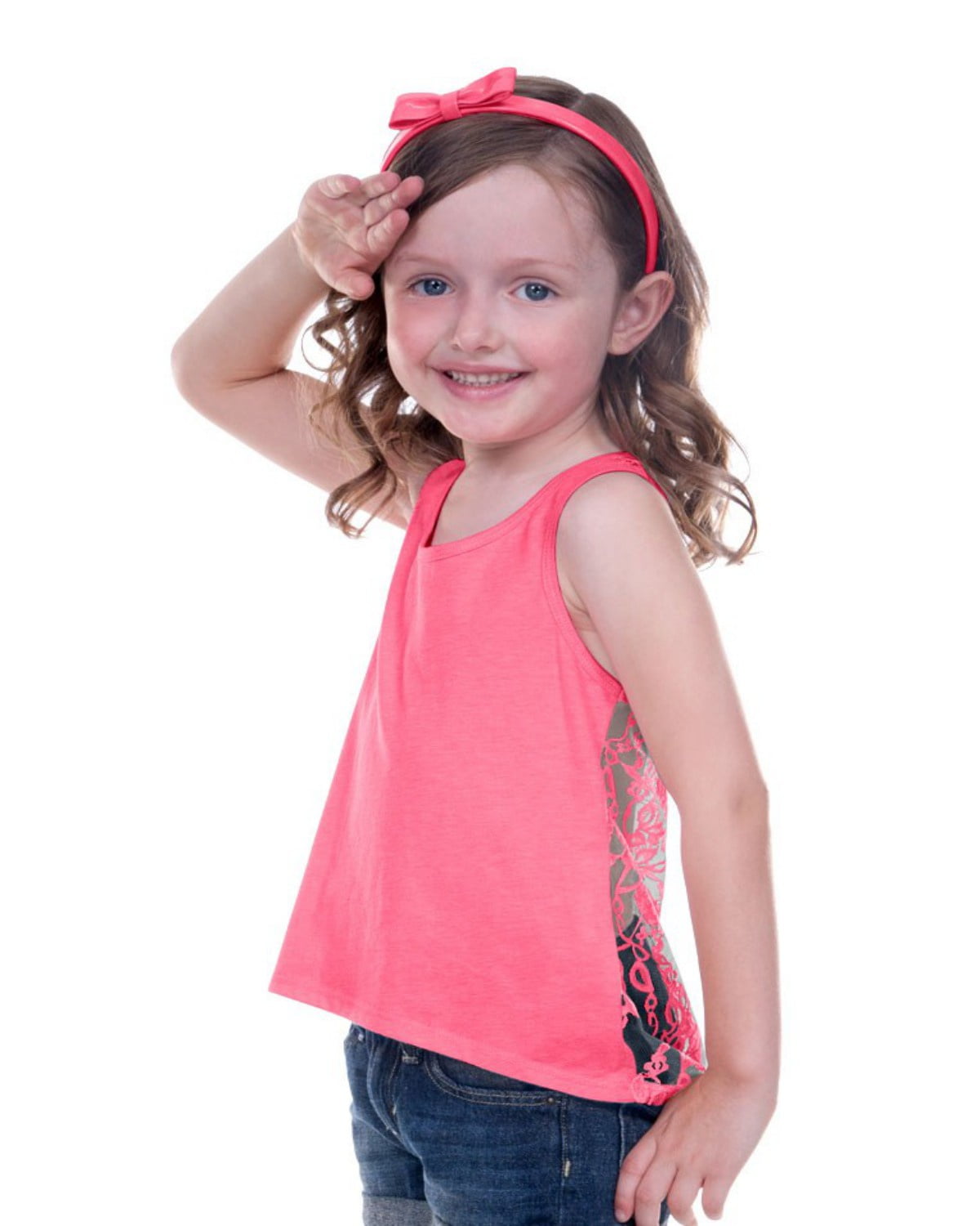Kavio Little Girls High Low Lace Back Jersey Tank PJP0600 Pink Flash