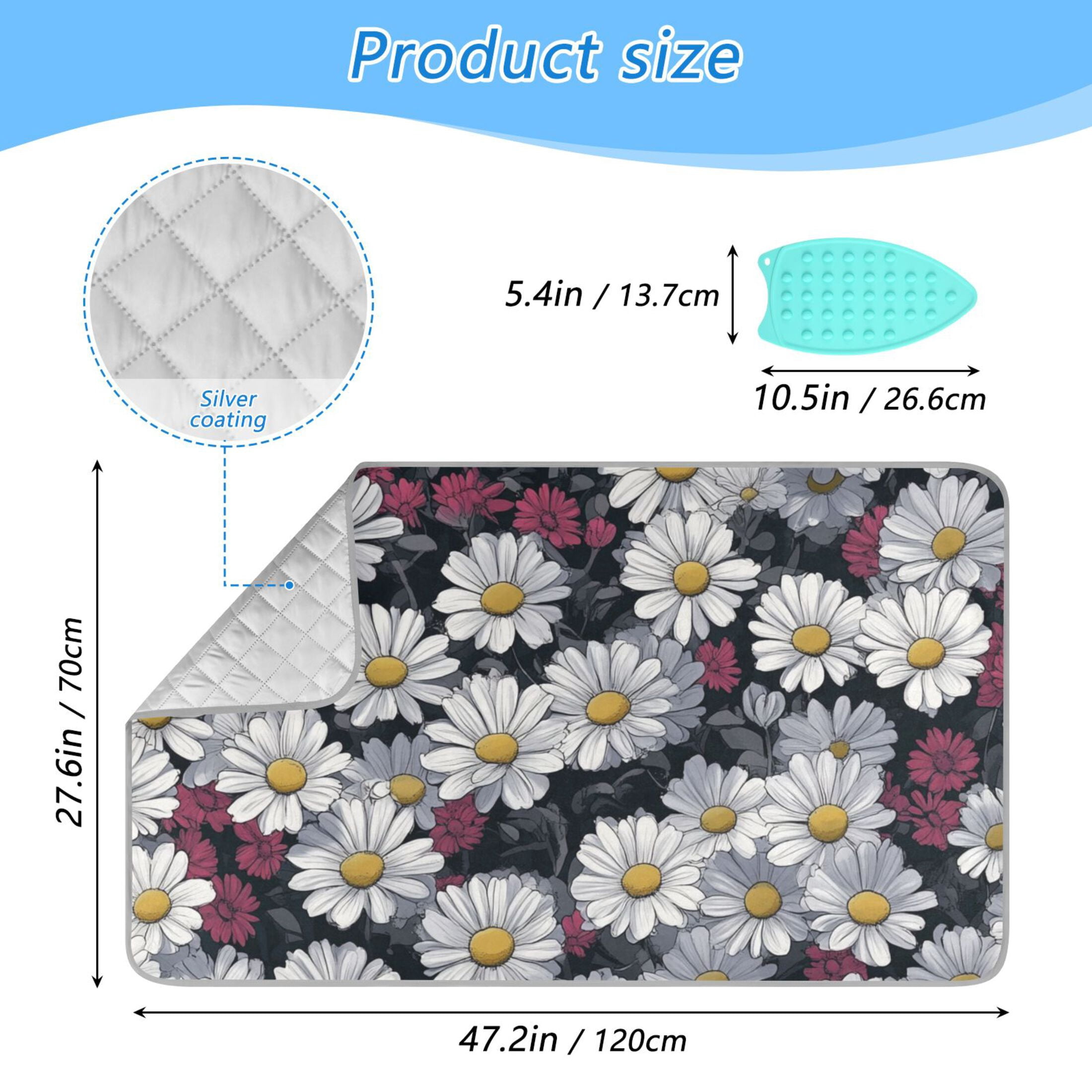 White Daisy Wallpaper Ironing Mat Blanket for Table Top Travel Portable Ironing Board Pad 47.2x27.6 Inch