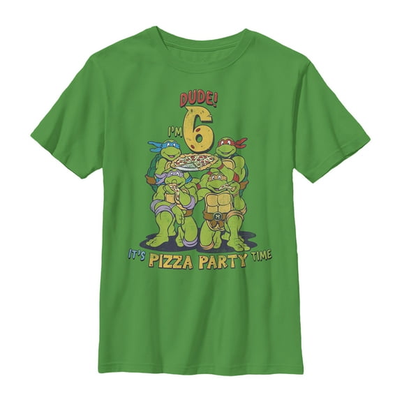 Boy's Teenage Mutant Ninja Turtles 6th Birthday Pizza Party Graphic Tee Kelly Green X Small