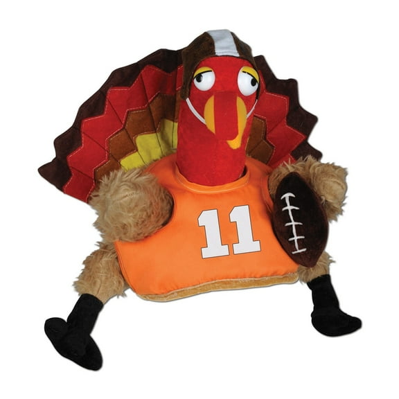 Beistle Pack of 4 Plush Football Turkey Touchdown Thanksgiving Party Hats – One Size Fits Most