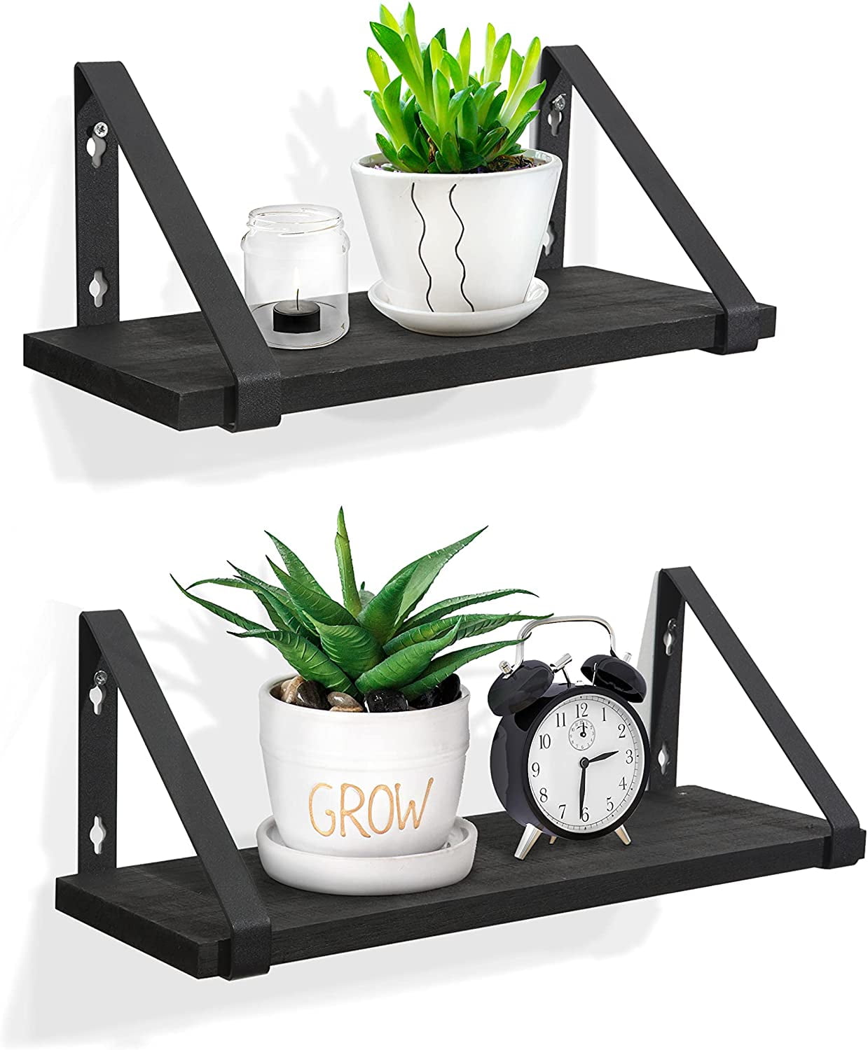 Afuly Floating Shelves Black Wall Mounted Set of 2, Rustic Natural
