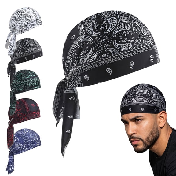 Cooling Skull Cap Helmet Liner, Breathable Sweat Wicking Head Wrap Bandana Hat, Paisley Cycling Running Cap for Men Women(Black)