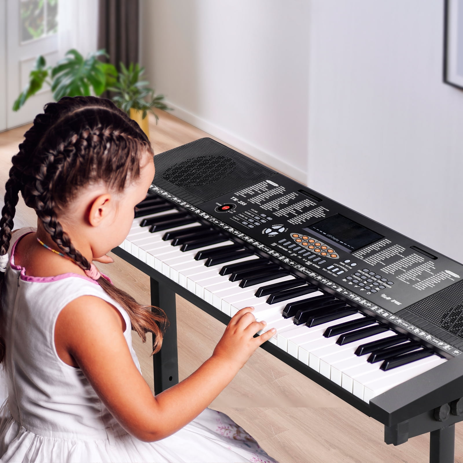 ZYPPP 61 Key Electronic Keyboard Piano Organ with Microphone Stand Stool Earphone