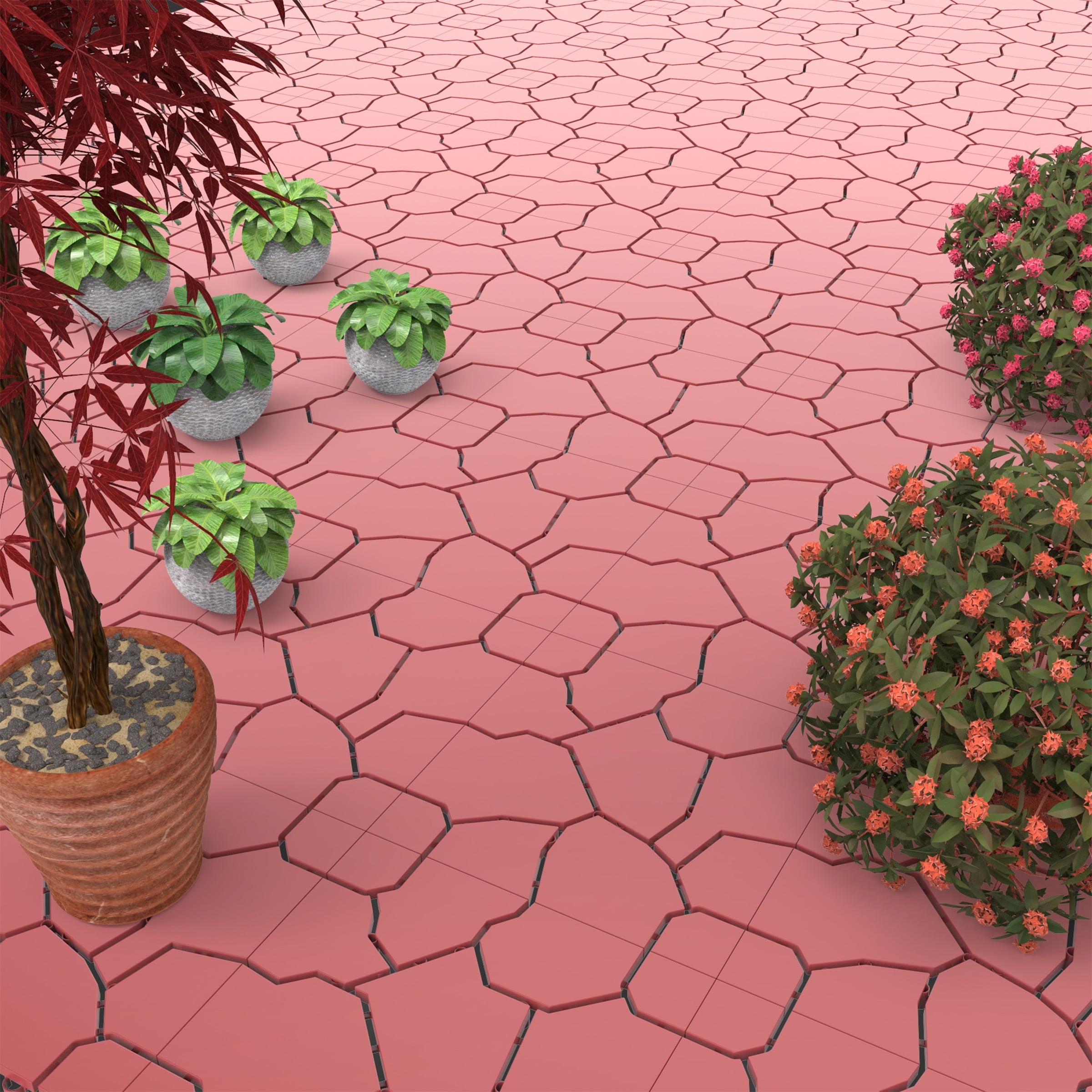 Patio and Deck Tiles 2 Boxes 12 Tiles– Interlocking Brickby Pure Garden (Brick Red)