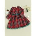 thumbnail image 3 of Bslissey Toddler Baby Girls Christmas Dress Plaid Print Long Sleeve Back Bowknot Tulle Hem A-line Princess Dress 6M 12M 18M 24M 3T 4T Infant Casual Sweet Clothes, 3 of 8