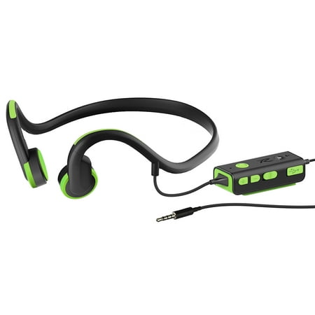 Bone Conduction Headsets Wired Earphone Outdoor Sports Headphones Noise Reduction Hands-free with Mic Black with Green for Smart Phones Tablet PC