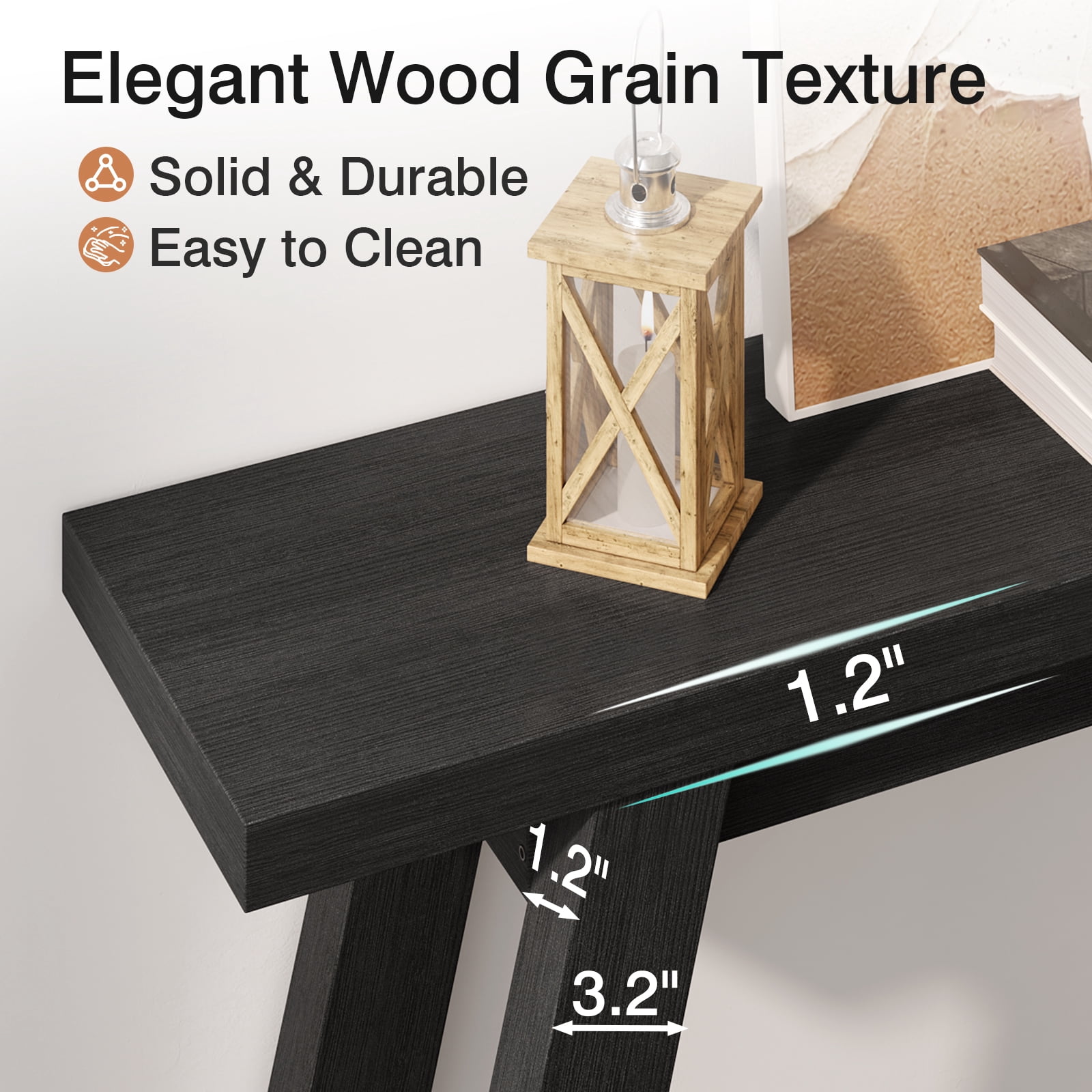 54" Farmhouse 2-Tier Console Table ,Wooden Entryway Sofa Table, Black