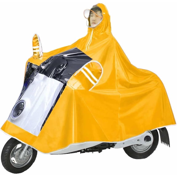 FIGT-Hooded Motorcycle Raincoat, Waterproof E Bike Rain Poncho Electric Scooter Rain Cape with Visual Window for Cycling (Yellow)【0508】