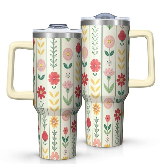 OBREWU Pioneer Flower Tumbler with Handle and Lid,40oz Pioneer Flower Double Wall Vacuum Insulated Tumbler,Pioneer Flower Cups Gift for Women and Men