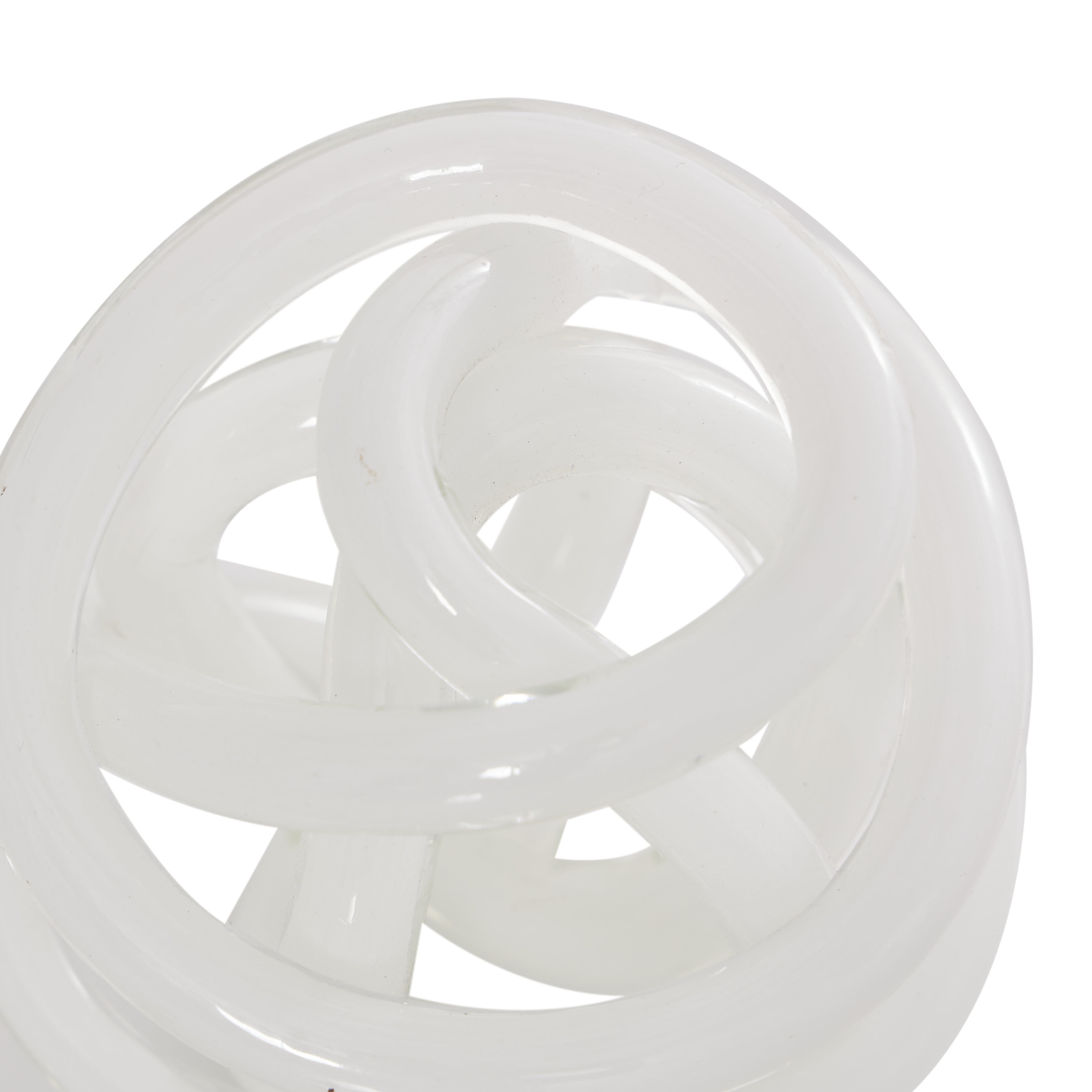 5", 4", 4"W White Glass Handmade Iridescent Knotted Ball Abstract Sculpture, by DecMode (3 Count)