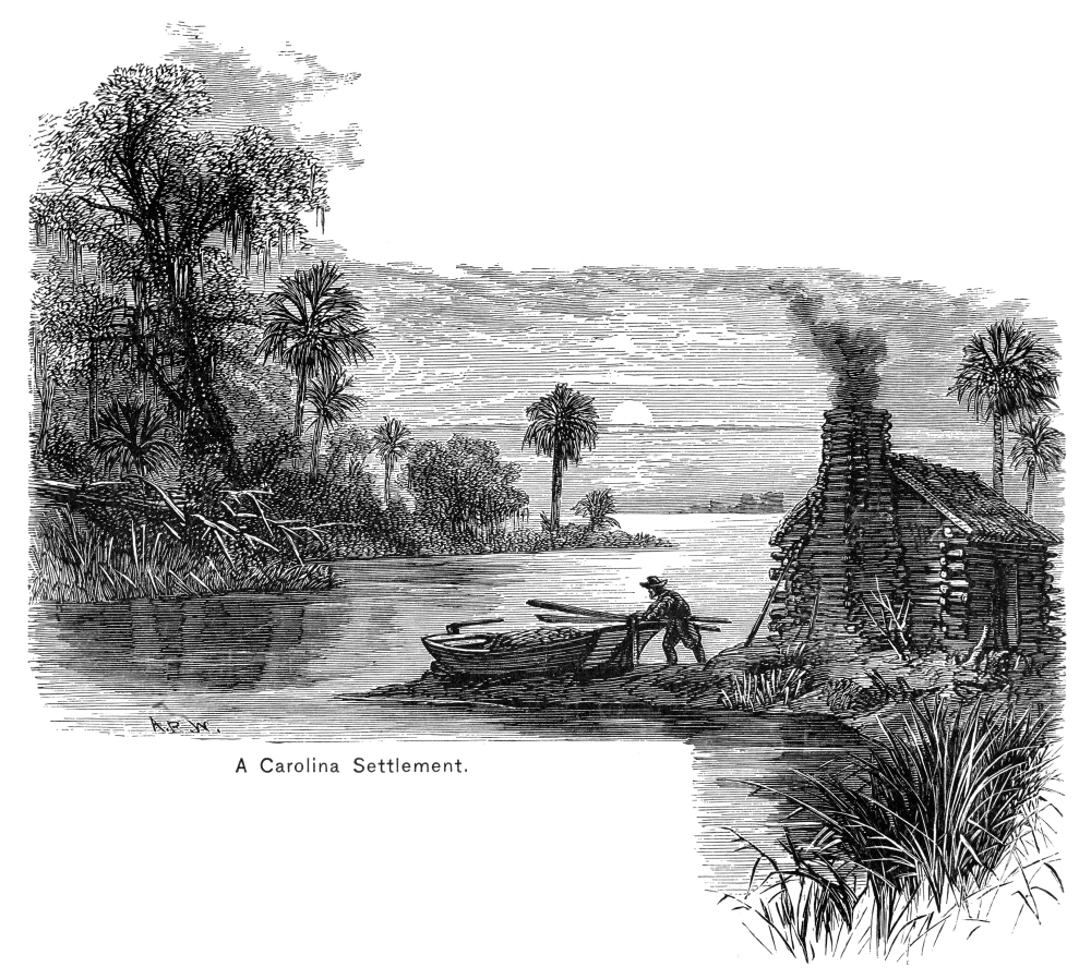 Carolina Settlement. Na Carolina Settlement Of The Late 1600S. Wood