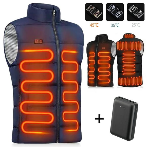 CUH Unisex Heated Vest Sleeveless Pockets Heating Coat USB Plain Waistcoat Electric Sport Blue XL