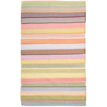 Wool Multi Rug 3' X 5' Modern Dhurrie Scandinavian Striped Room Size Carpet