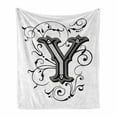 thumbnail image 1 of Letter Y Soft Flannel Fleece Throw Blanket, Calligraphy Inspired Medieval Capital Letter Alphabet European Design, Cozy Plush for Indoor and Outdoor Use, 60" x 80", Black Grey White, by Ambesonne, 1 of 6